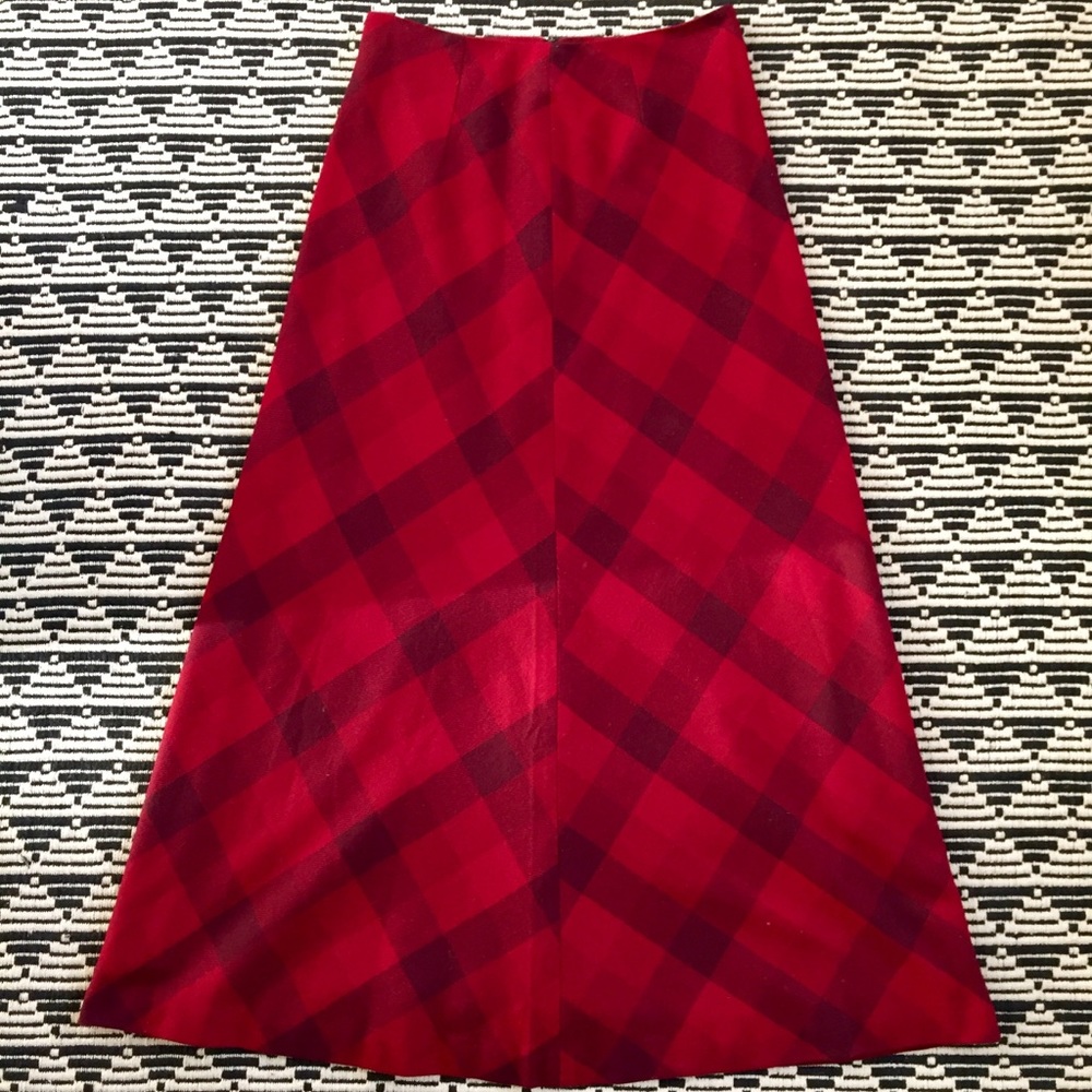 Long Maxi Red Plaid Wool Eddie Bauer Skirt